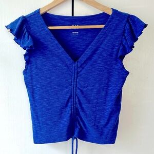 Gap Essential Rib Ruched T-Shirt in Mosaic Blue XS Petite